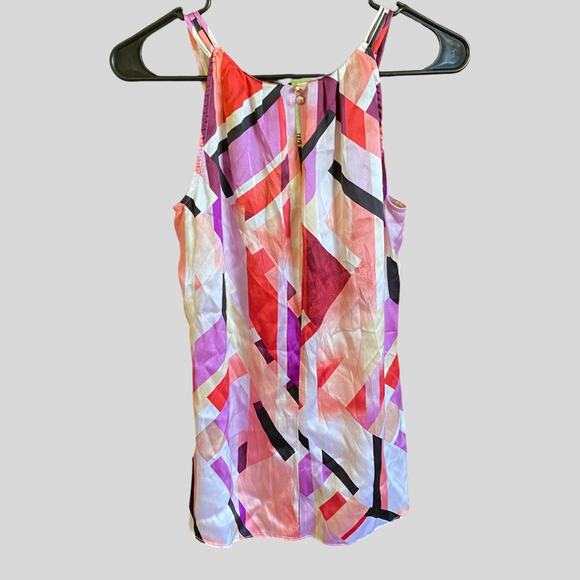 White House Black Market Multicolor Geometric Silk Stretch Tank Top Blouse - 4 - Picture 4 of 9